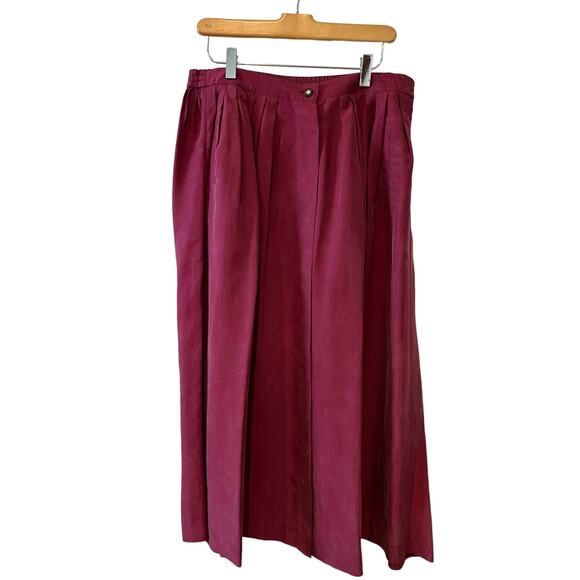 Vintage Anne Pinkerton silk button front Midi skirt Cranberry - Picture 1 of 5